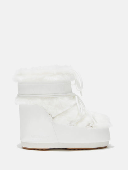 MOON BOOT ICON LOW WHITE FAUX-FUR BOOTS