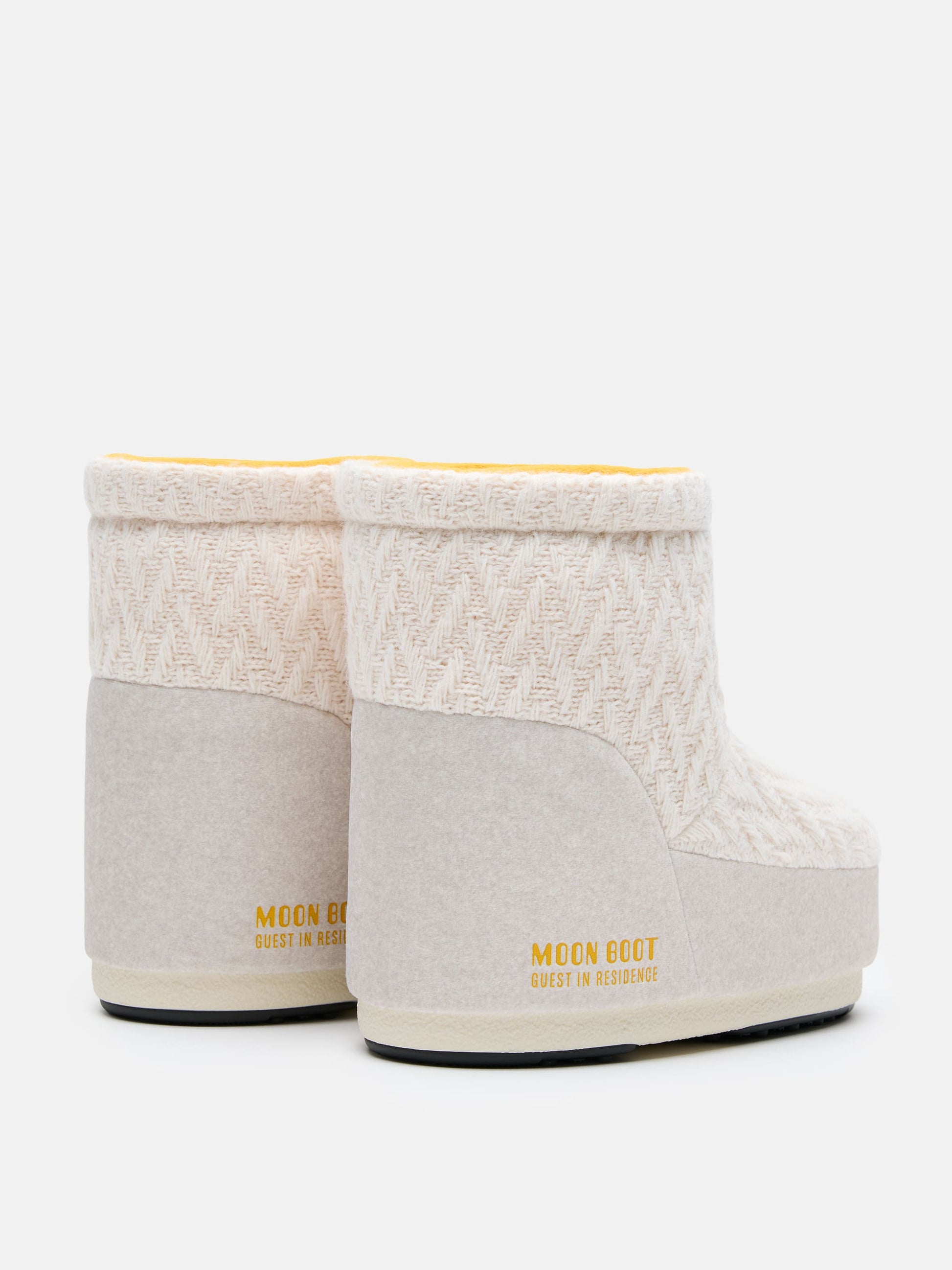 MOON BOOT MOON BOOT X GUEST IN RESIDENCE ICON LOW NO LACE WHITE SAND KNIT BOOTS