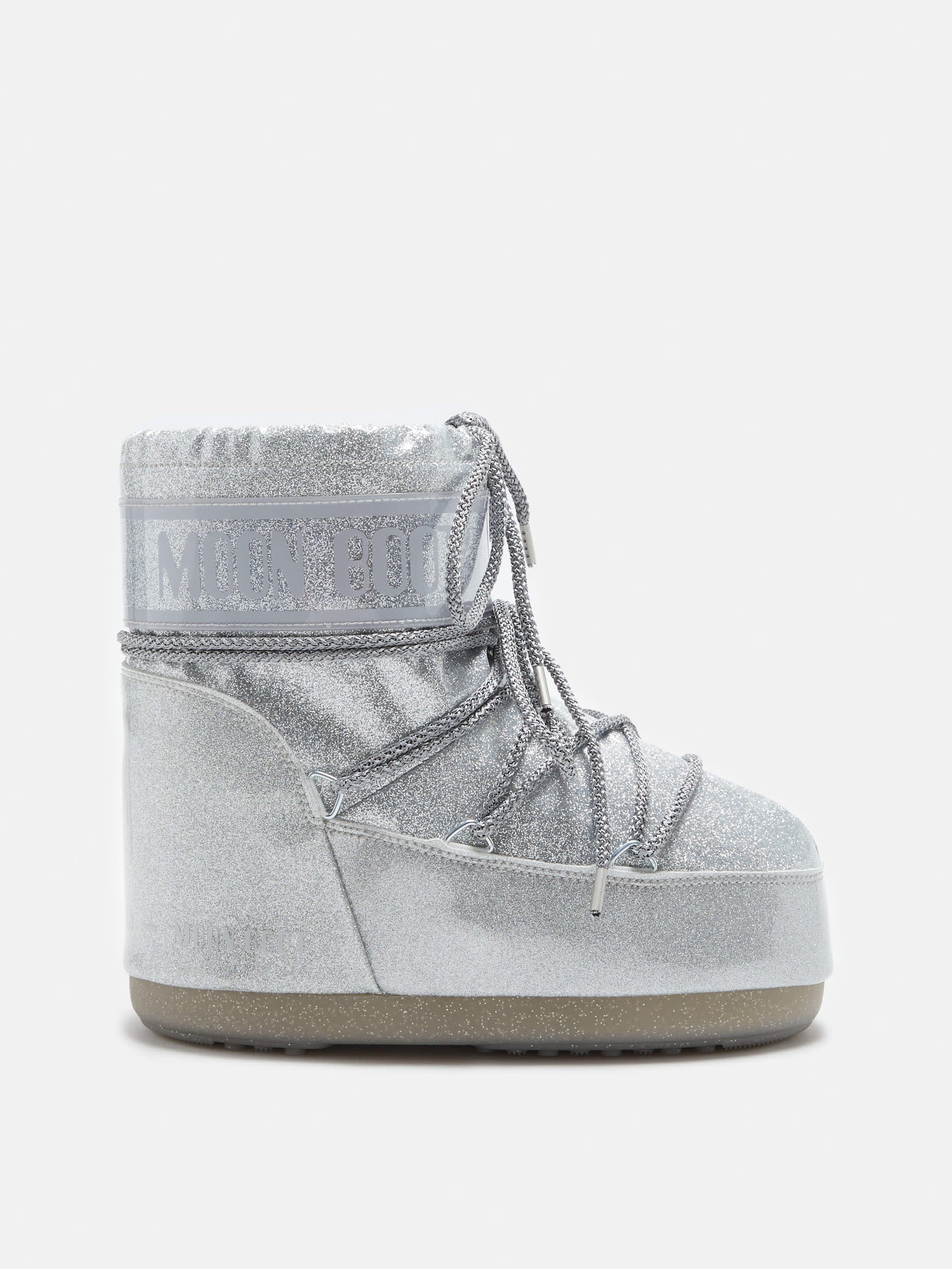MOON BOOT ICON LOW SILVER GLITTER BOOTS