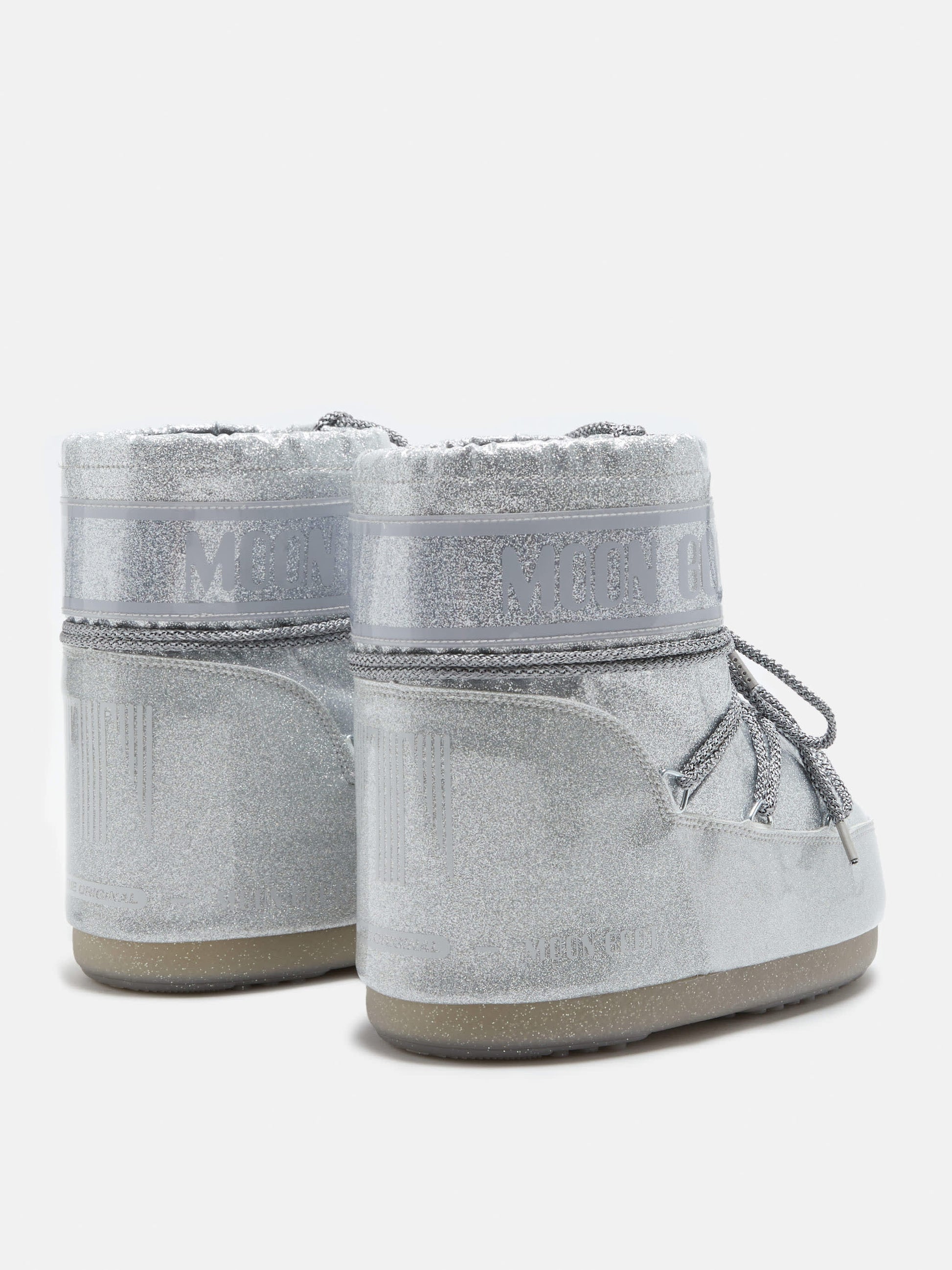 MOON BOOT ICON LOW SILVER GLITTER BOOTS