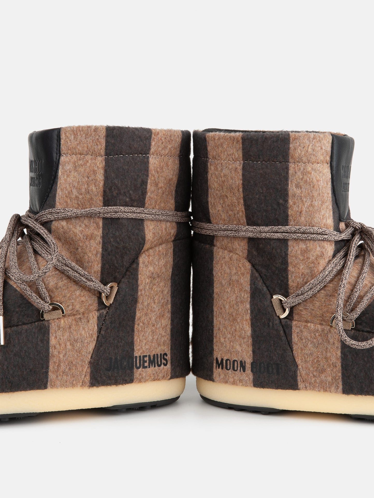 MOON BOOT Jacquemus + Moon Boot ICON LOW BEIGE STRIPED FELT BOOTS