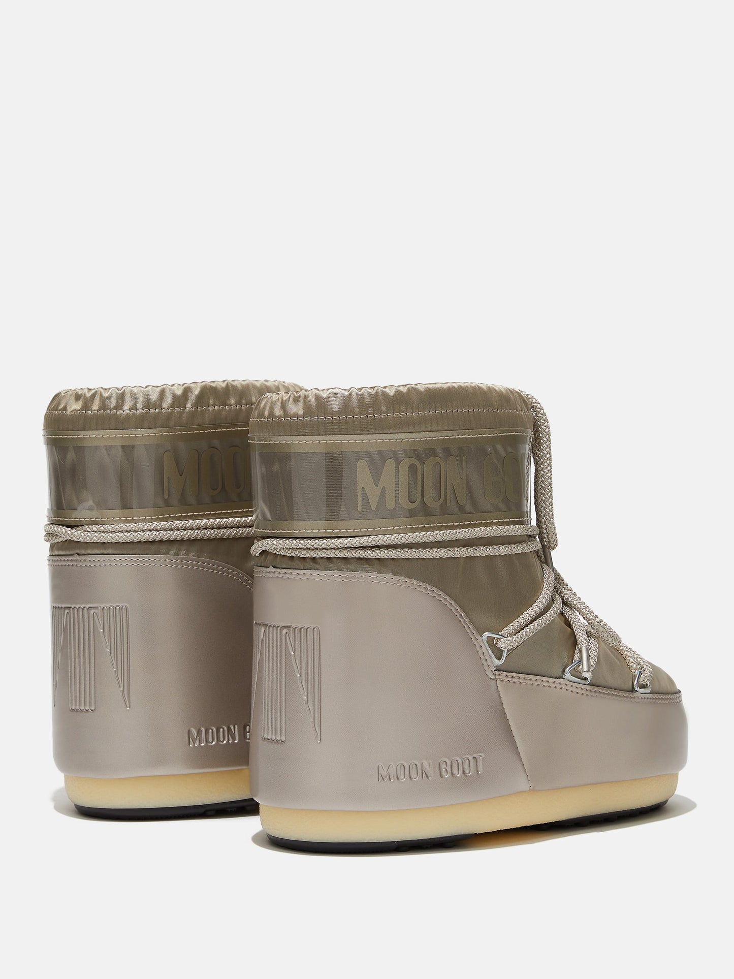 MOON BOOT ICON LOW GLANCE PLATINUM SATIN BOOTS