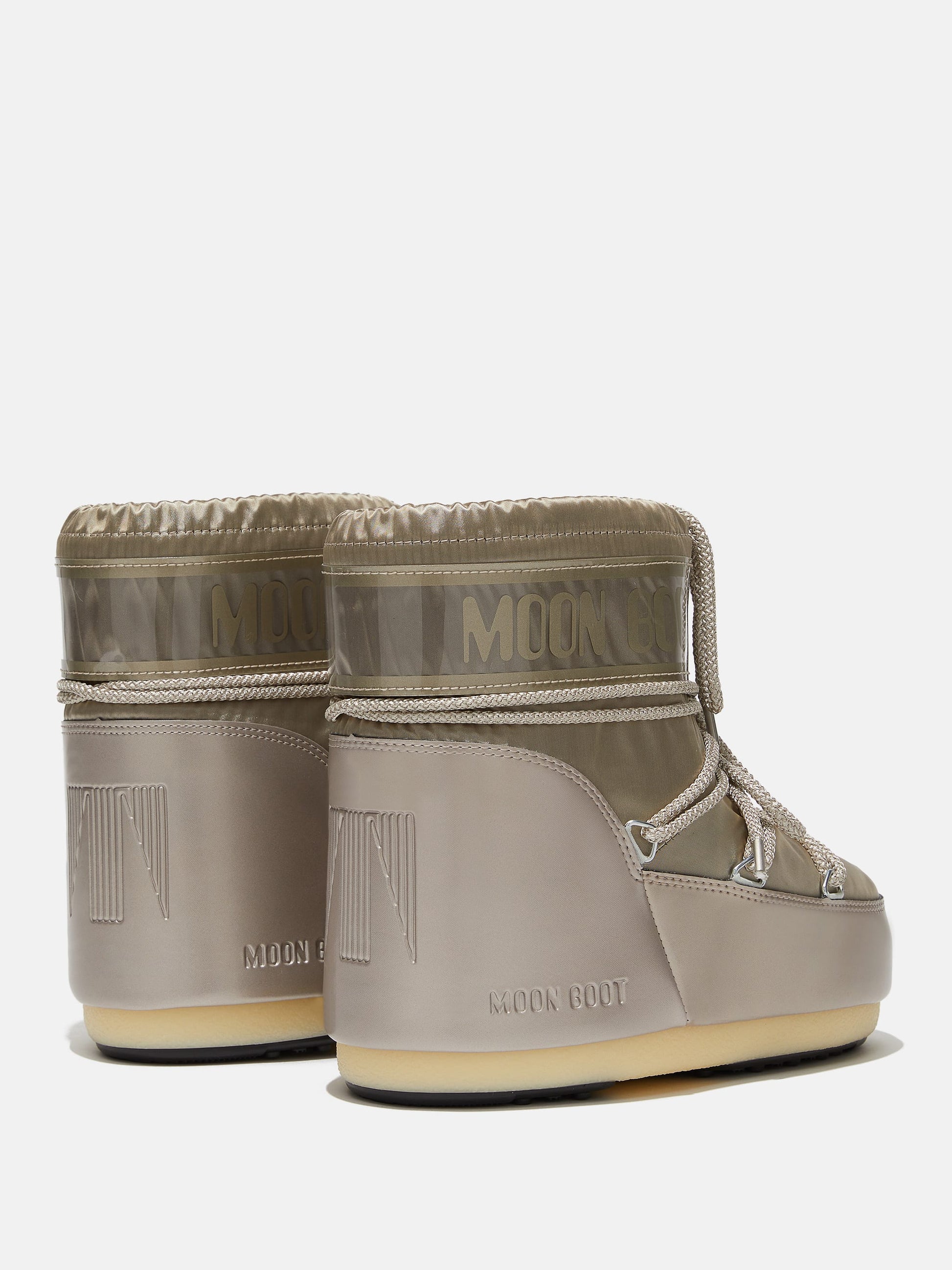 MOON BOOT ICON LOW GLANCE PLATINUM SATIN BOOTS