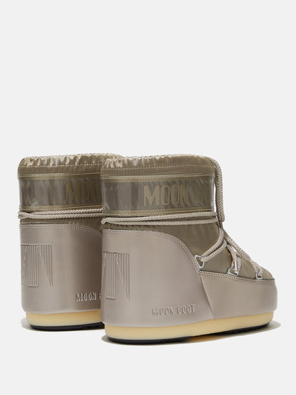 MOON BOOT ICON LOW GLANCE PLATINUM SATIN BOOTS