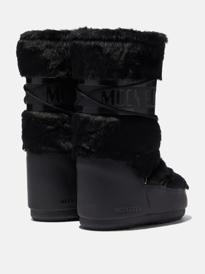 MOON BOOT ICON BLACK FAUX-FUR BOOTS