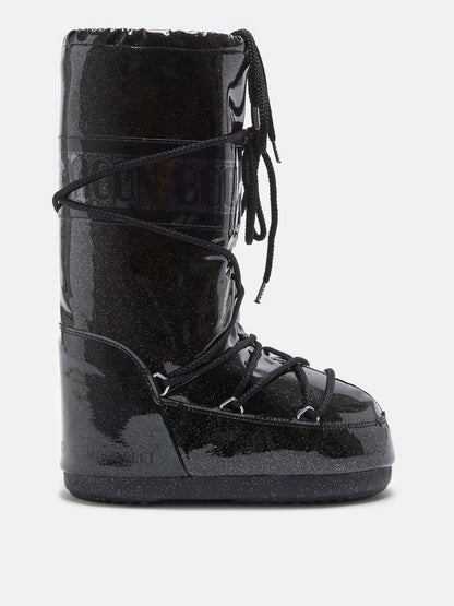 MOON BOOT ICON BLACK GLITTER BOOTS