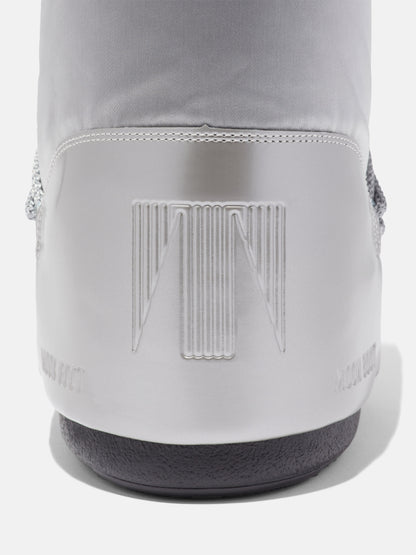 MOON BOOT ICON GLANCE SILVER SATIN BOOTS