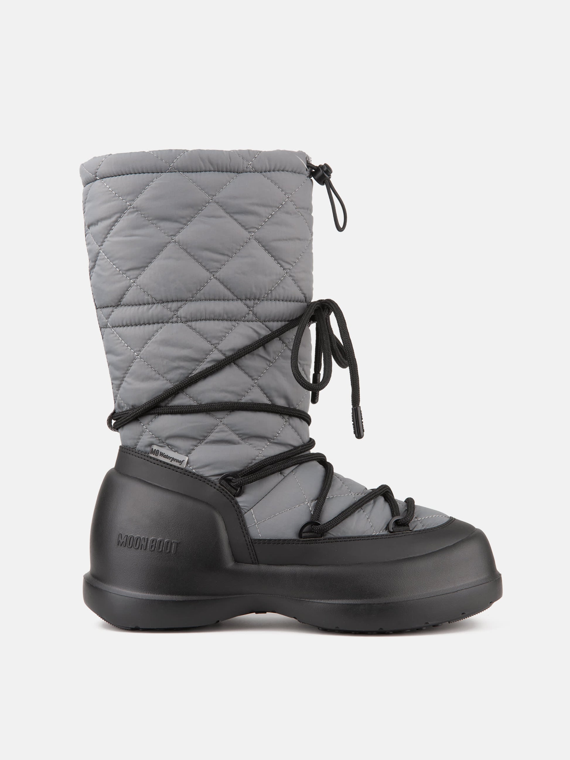 MOON BOOT MEZZALUNA GREY QUILTED HIGH BOOTS