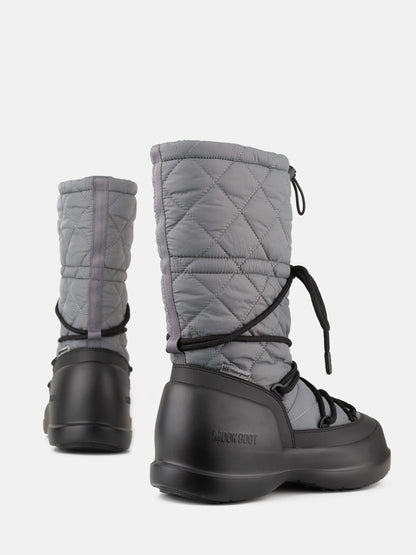 MOON BOOT MEZZALUNA GREY QUILTED HIGH BOOTS