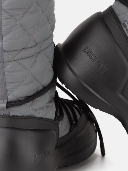 MOON BOOT MEZZALUNA GREY QUILTED HIGH BOOTS
